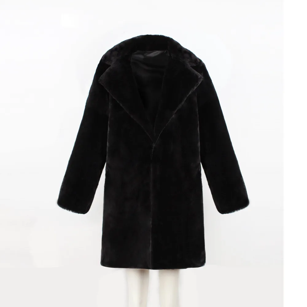 

Women's Fur Coat Ladies Warm Faux Fur Outerwear Winter Solid Turn Down Collar Coats And Jackets Female Clothes chaqueta mujer A4