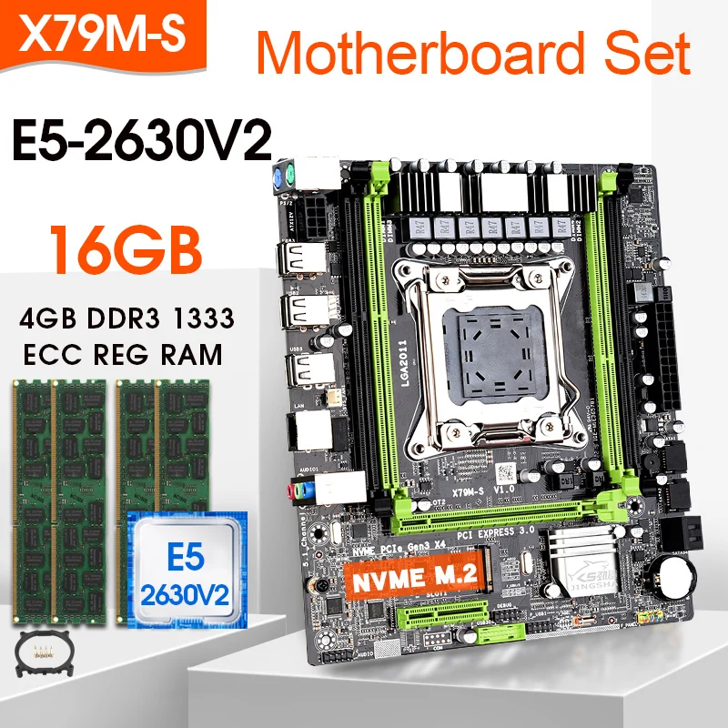 X79 Ms Motherboard Set With Lga2011 Combos Xeon E5 2630v2 Cpu 4pcs X 4gb=16gb Memory Ddr3 Ecc