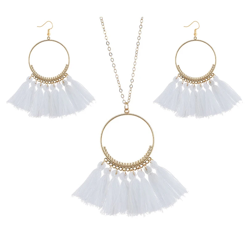 cjh022 Christmas Hoops Tassle Tassel Earrings Necklace Set Drop Fringe   Necklace Set
