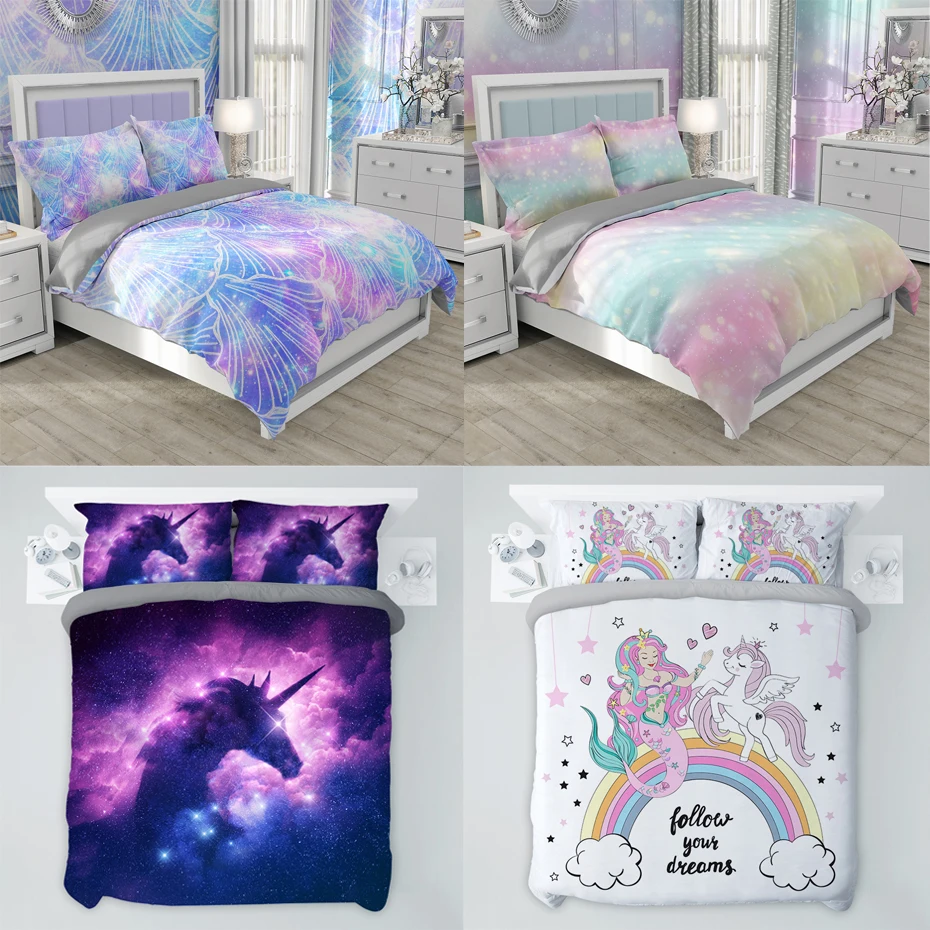 

Unicorn bed cover Double bed Set 2 People adult 2/3Pcs Duvet/Quilt Cover Cotton Bedclothes Single Double Queen King Full Size