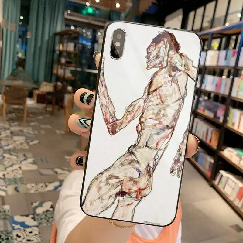 Egon Schiele Cover Black Soft Shell Phone Case Tempered Glass For iPhone 11 Pro XR XS MAX 8 X 7 6S 6 Plus SE 2020 case iphone 8 cardholder cases