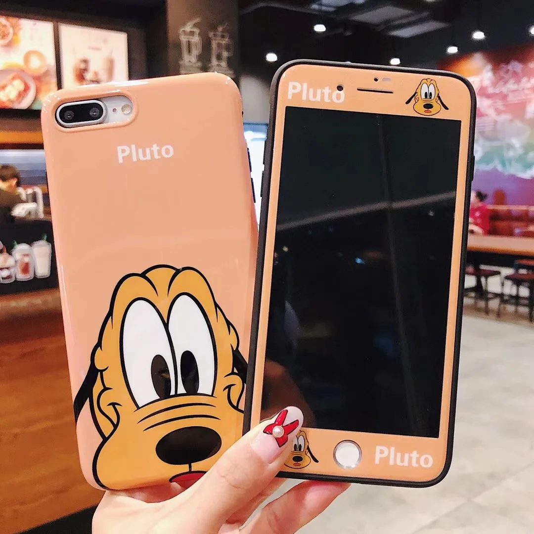 

Tempered Glass for iPhone 8 7 6 6S plus X XR XS Max Screen Protector Film Glass Cover Pluto Pattern IMD Soft TPU Phone Case