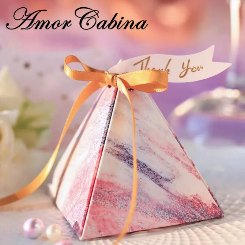 

30pcs Double sided design marble and unicorn European candy box thank you label ribbon wedding supplies party gift packaging