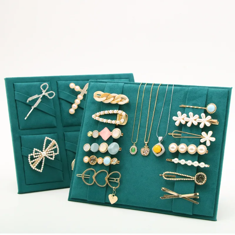 Dark Green Velvet/white Linen Girl Hair Clip Jewelry Showcase Holder Hairpin Storage Necklace Display Show Stand Holder Rack