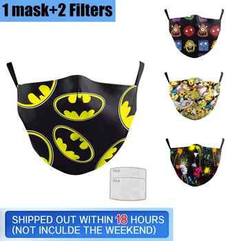 

Cosplay Black Fabric Mask Adult Cute Batman Print Face Masks Washable PM 2.5 Dust Mouth Cover Dustproof Reusable Filter