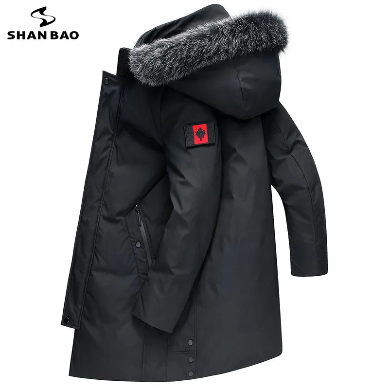Новая зимняя мужская деловая Повседневная Толстая теплая пуховая куртка с капюшоном 90% белый пуховик на утином пуху класса люкс Высокое качество длинное пальто