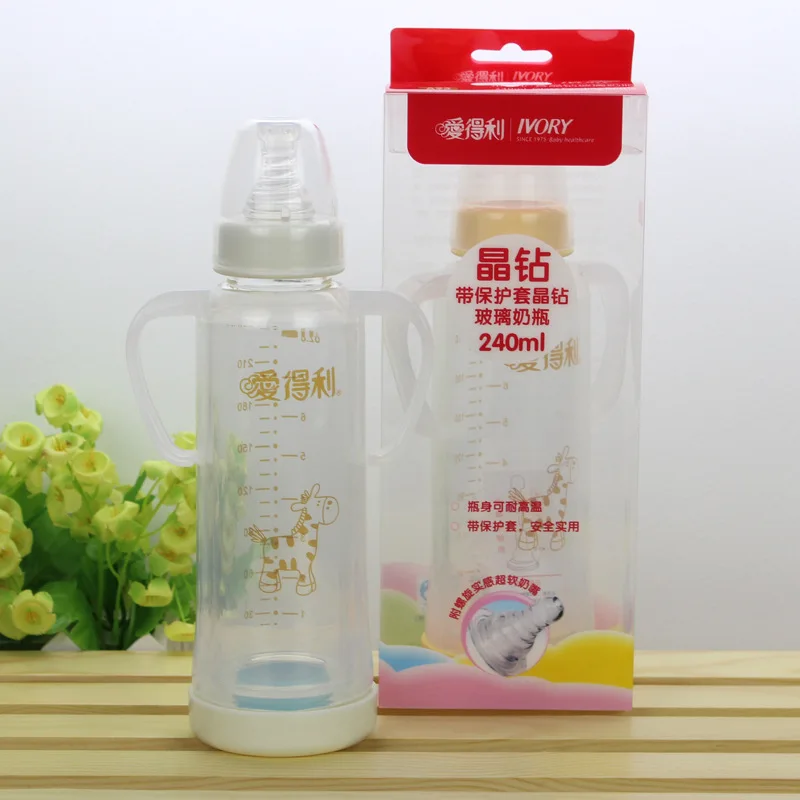

Love Profit 240 Ml Standard Caliber Crystal Diamond Glass Feeding Bottles with Handle with Protective Case A93 Shatter-resistant
