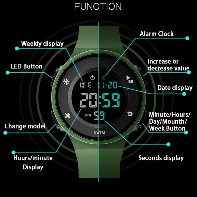 modern multi-function sports LED digital watch