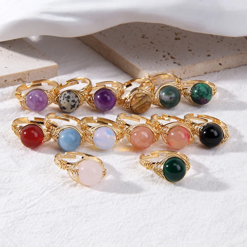 Anello Con Pietra Di Quarzo Rosa Irregolare-Donne Full Wire