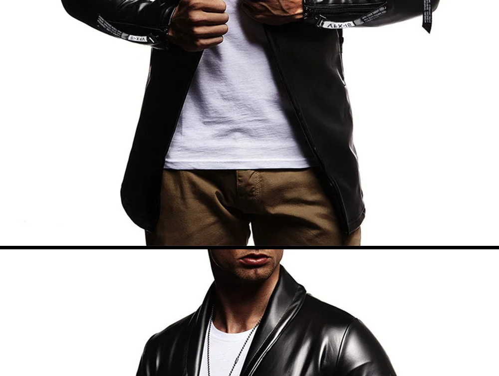 AKSR Мужская модная кожаная куртка, пальто, повседневная куртка с длинным рукавом, тонкая мотоциклетная куртка, топы