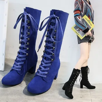 

plus Women's Size Boots 2020 Autumn and Winter Modern and Trendy/Women Boots 35-43 Suede Front Lace-up Western Boots