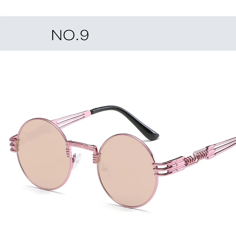 9-PinkPink Модные Роскошные Металлические весенние зеркальные круглые солнцезащитные очки в стиле стимпанк, женские классические ретро знаменитые дизайнерские солнцезащитные очки в стиле панк, мужские UV400 - Цвет линз: 9-PinkPink