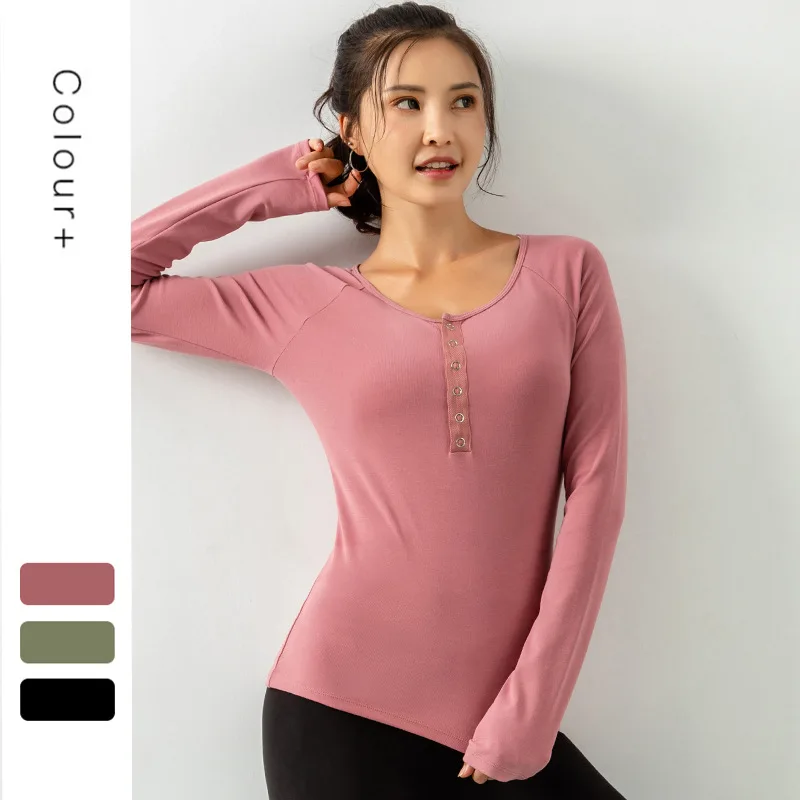 Розовый COLORVALUE рубашка для йоги с длинным рукавом, впитывающая пот Спортивная женская рубашка с круглым вырезом, топ для фитнеса, пуловер с пряжкой, спортивная одежда - Цвет: Розовый