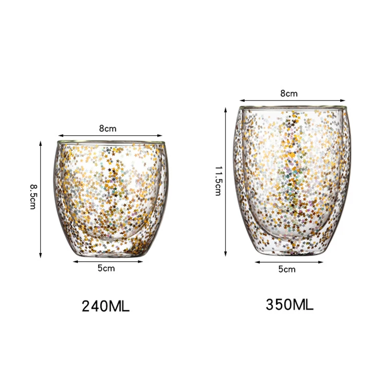 Transparenter, doppelschichtiger Glasbecher mit Sternenhimmel, Frühstücksmilch, Kaffeetasse, Saftbehälter, Valentinstagsgeschenk, Küchenbedarf_voghion.com