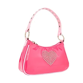 

2020 Vintage harajuku PU leather baguette bag kawaii cute sweet Rhinestone heart handbag ita mini underarm bag axillary pouch