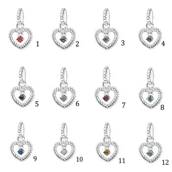 

2020 Valentine's New 925 Sterling Silver Beads Crystals Birthstone Heart Charm fit Original Pandora Bracelets Women DIY Jewelry