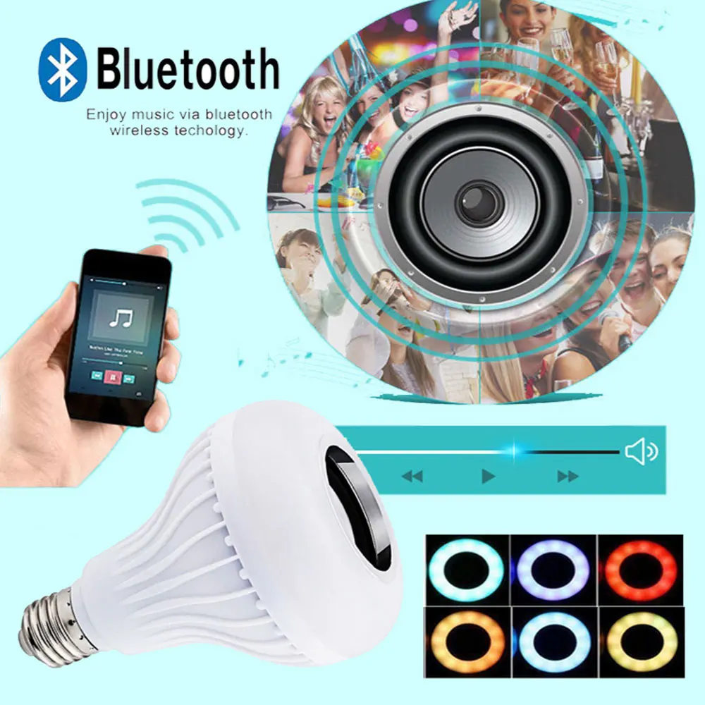 Светодиодный музыкальный лампочка Bluetooth 3,0 E27 домашний аудио КТВ пульт дистанционного управления Громкоговоритель светильник 12 Вт лампа подарок бар Мини Красочный RGBW Беспроводной