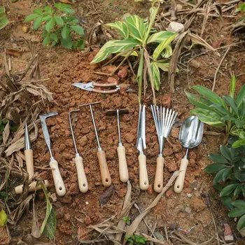 

Wooden Handle Stainless Steel Shovel Rake Spoon Multifunctional 9PCS Set Garden Tools Agriculture Tools