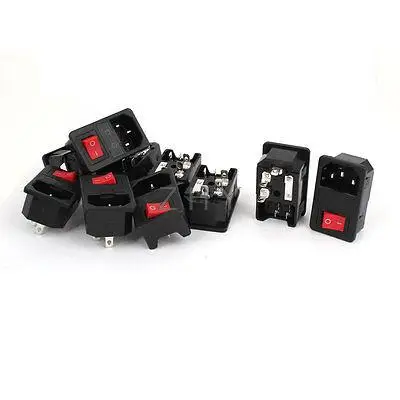 

AC 250V 10A IEC 320 C14 Inlet Socket w Fuse w 2-pin Red Lamp Rocker Switch 10Pcs