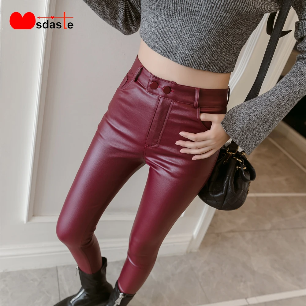 faux leather leggings red