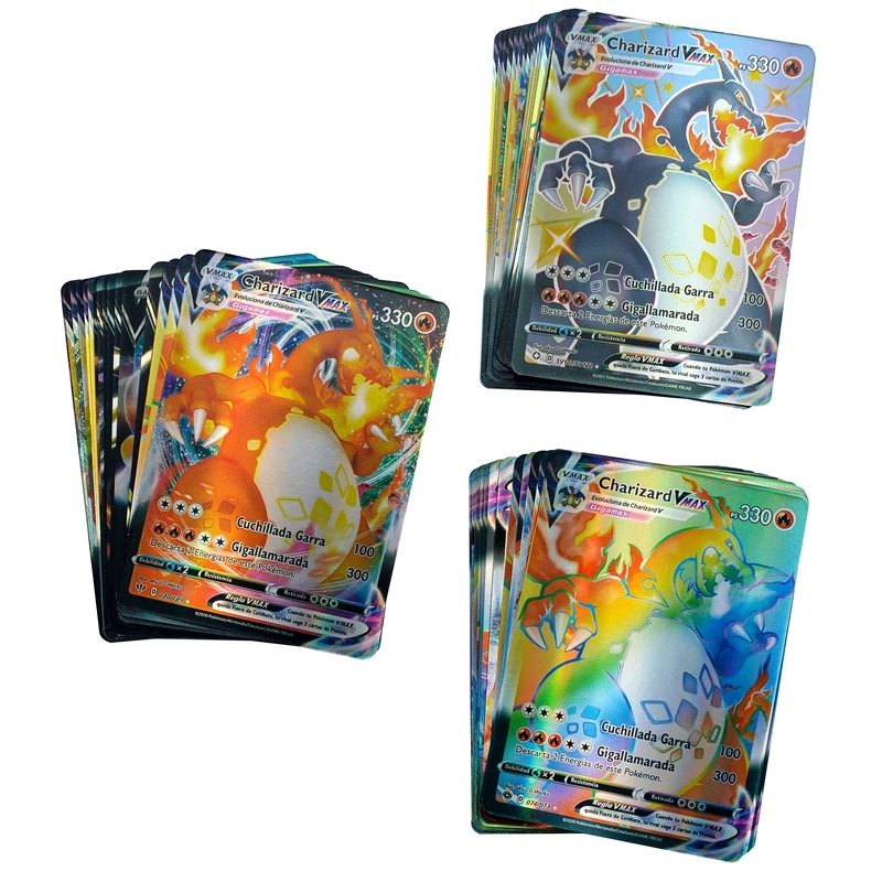 55~100Pcs Pokémon Spanish Ianguage Flash Game Battle Collection Card Children Battle Interactive Trade Toys Gift