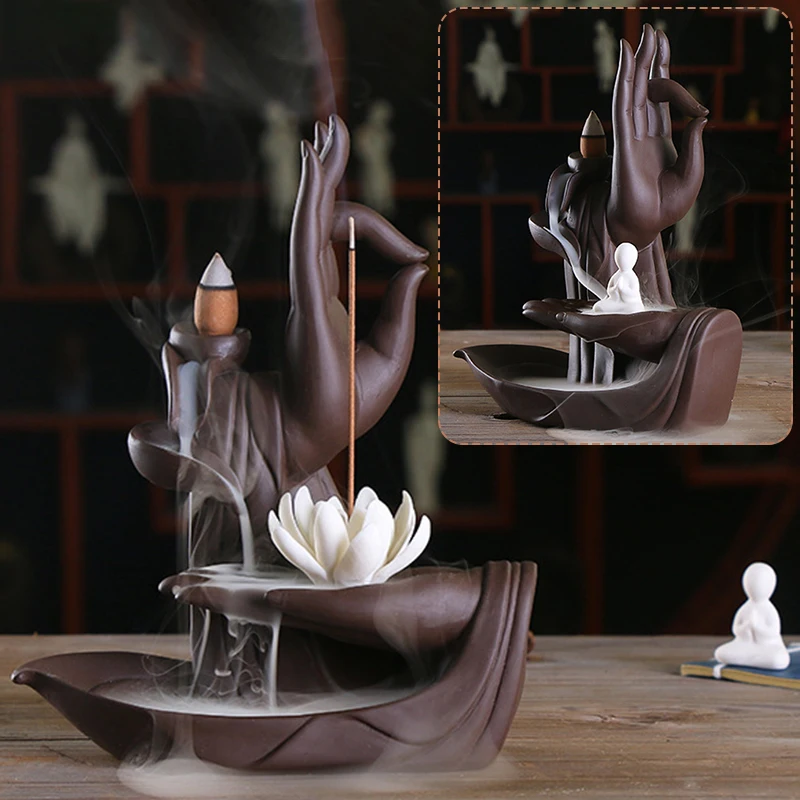 Backflow Buddha Lotus Little Monk Incense Burner Holder Censer Creative Home Office room shop hotel Decorations