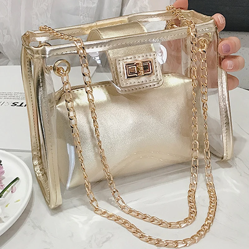 Femmes sac прозрачная сумка Серебристая Желейная из ПВХ через плечо для женщин 2019
