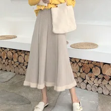 Новые Элегантные повседневные Лоскутные зимние плиссированные женские миди трикотажные с высокой талией винтажные осенние пикантные базовые юбки