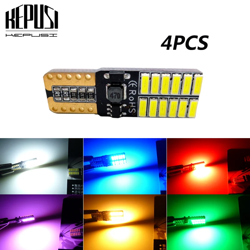 

4pcs T10 168 192 W5W 4014 LED Canbus No Error Car Marker Light Parking Lamp Motor License Plate Light Bulb White green Blue