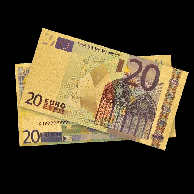Réplica de billetes de Euro 20, papel de dinero, lámina de oro, Nota de  billete