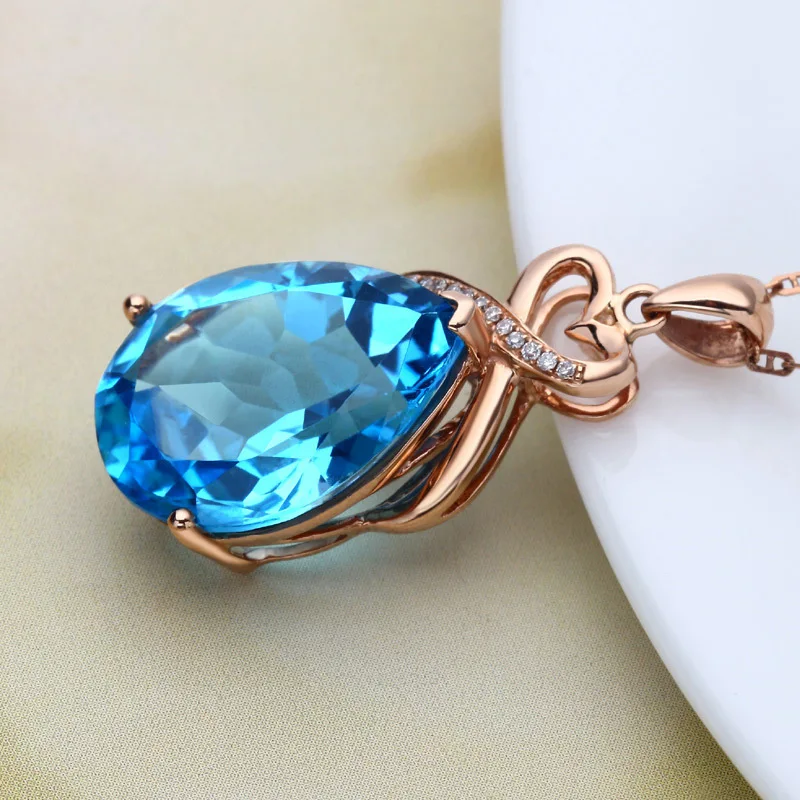 Pendant Necklace Real 14K Rose Gold 2 Carats Sapphire Pendant Women Natural Blue Sapphire Gemstone 14K Rose Gold 45cm Necklace Jewelry Pendant