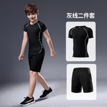 Детский спортивный комплект с коротким рукавом, шорты, колготки, мужской баскетбольный футбольный костюм, Быстросохнущий Спортивный костюм для фитнеса