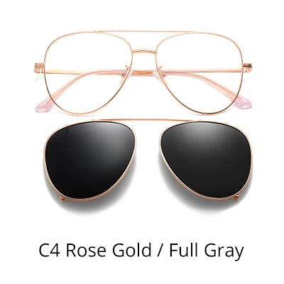 Ralferty Prescription Sunglasses Women Men Polarized Clip On Glasses Pilot Myopia Ladies Spectacle Frame 0 Degree Z17208 - Цвет линз: C4 Rose Gold-Gray