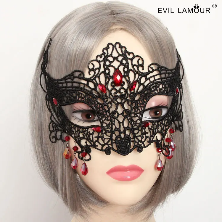 

Half Face Fox Mask Black And White with Pattern Lace Blinders Europe And America Exaggeration Halloween Ball Hair Accessories Mj
