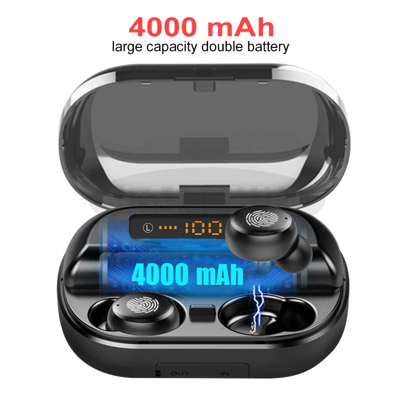 Беспроводные наушники с Bluetooth 5,0, IPX7, водонепроницаемые, 9D, стерео, спортивные наушники с 4000 мАч, внешний аккумулятор, TWS, Bluetooth наушники