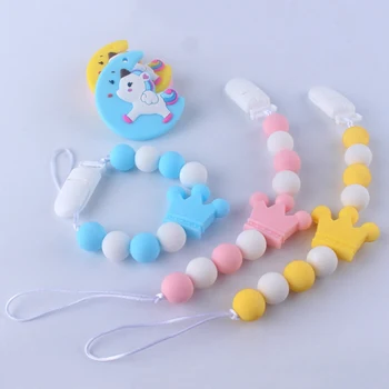 

2020 New Cute Cartoon Unicorn Infants Chew Toy Nipple Feeding Appease Baby Pacifier Chain Kids Boys Girls Anti-fall Clip Chains