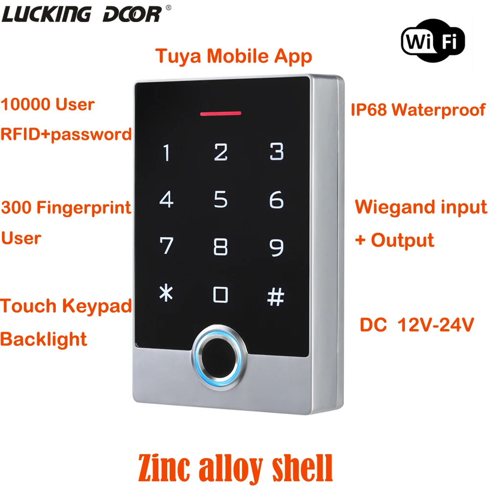 

WIFI Tuya APP Fingerprint Touch Keyboard Access Control System Waterproof Smart Door Lock With Backlight