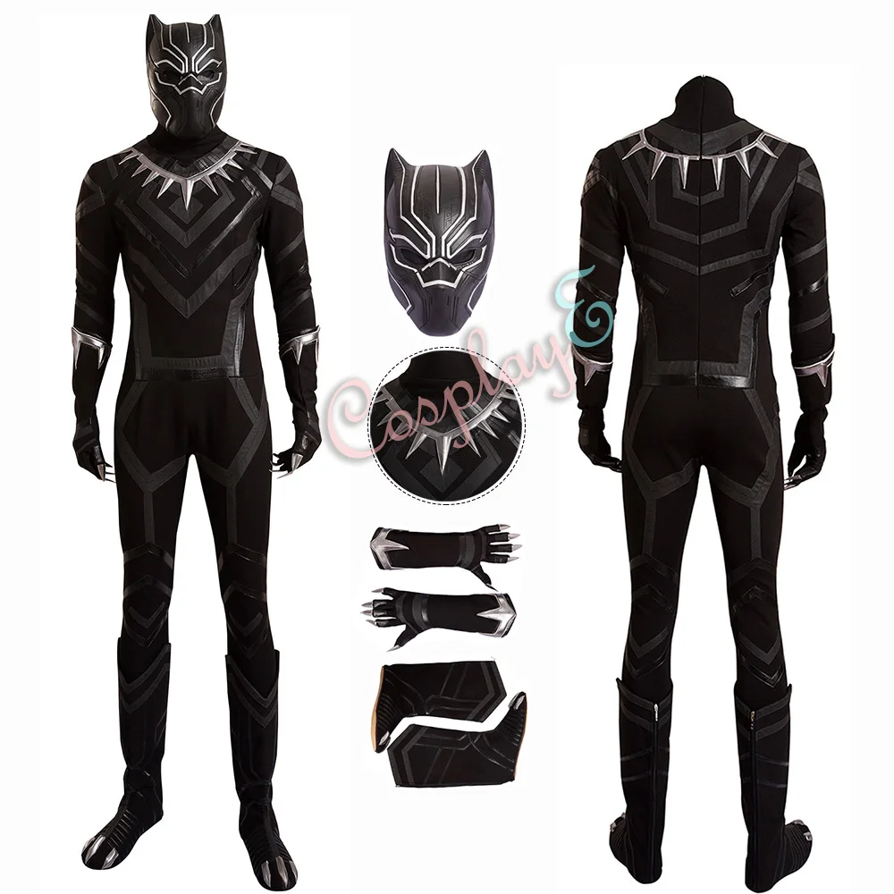 Черная пантера костюм Капитан Америка: Civil War Косплей T'Challa полный комплект черный наряд