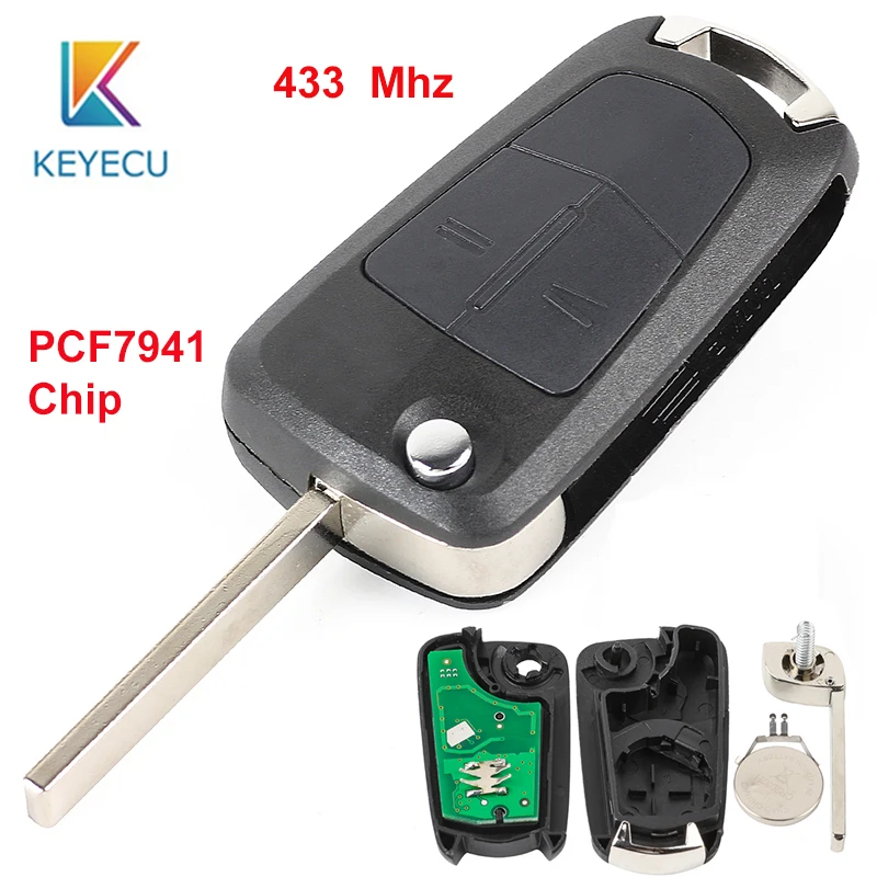 KEYECU 433 МГц PCF7941 чип замена 2 кнопки дистанционного ключа дистанционный ключ-брелок от машины для Vauxhall, для Opel Astra H Zafira B Corsa