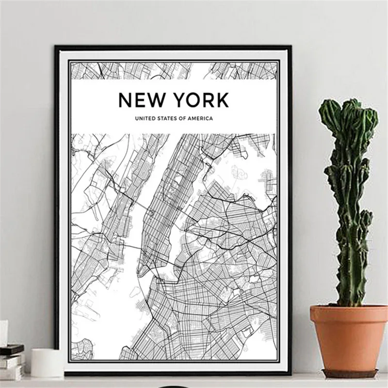 

Decorative Painting Amazon Foreign Trade Hot Selling Europe And America City Black And White Map Personalized & Creative Home Pa