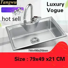 Роскошный кухонный одиночный корыто раковина прочный стандарт пищевой нержавеющей стали весь рисунок горячая Распродажа 790x490 мм