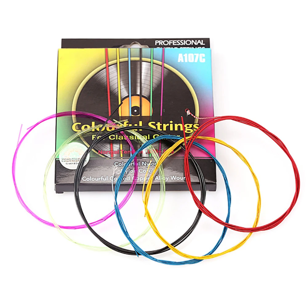 

IRIN 6pcs/set Acoustic Classical Guitar Strings Nylon Core Colorful Coated Copper Alloy Wound A107C Colorful Rainbow