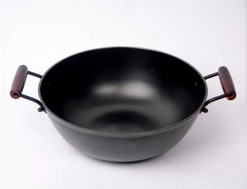 

32cm iron pot home old-fashioned wok flat bottom uncoated thickened cast iron pot induction cooker manual raw pot wok