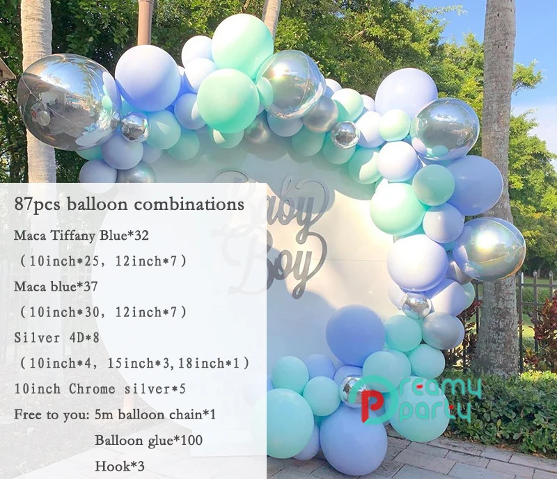 87pcs/set Macaron Blue Tiffany Pastel Balloons Garland Arch Kit Metallic Chromium Birthday Wedding Baby Shower Party Decoration