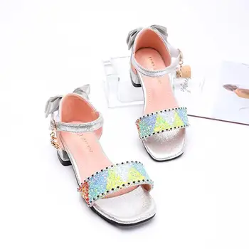 

SKHEK New Girls Sandals Kids Leather Shoes Children Rivets Leisure Sneakers Hot Princess Performance Dance Shoes Kids Sandals