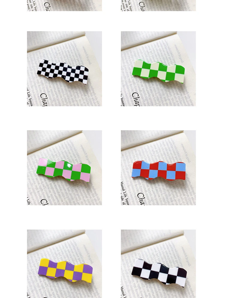 2021 Autumn New Fashion Women Hair Claw Clip Accessories Acrylic Geometric Color Grid For Sweet Girls Shark Hairpins Headdress