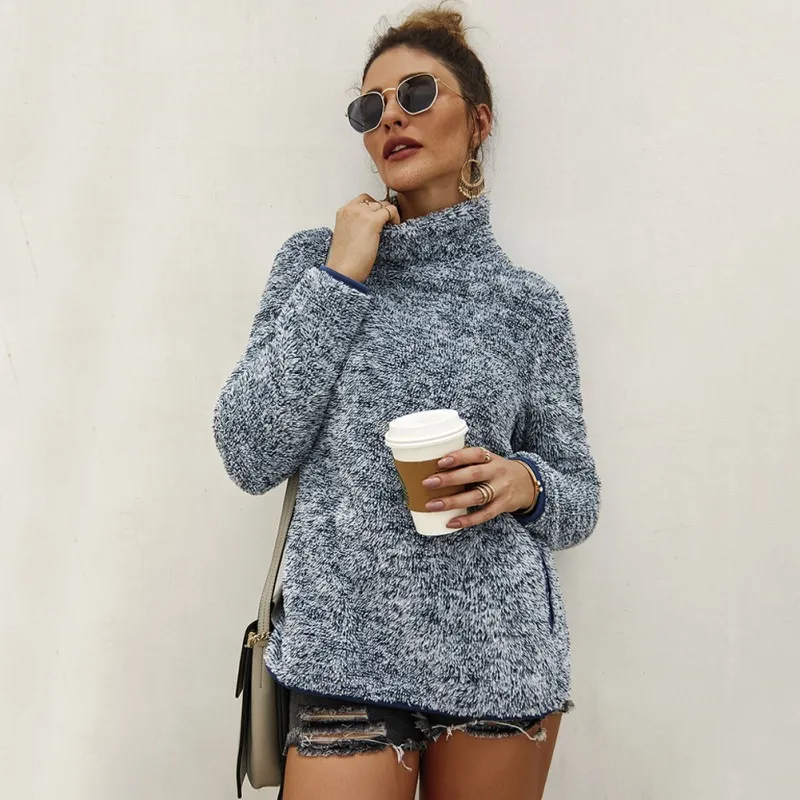 

New Women Plush Sweatshirt Coat Solid Color High Collar Long Sleeve Casual Warm Autumn Winter Loose Sweatshirt Pullover