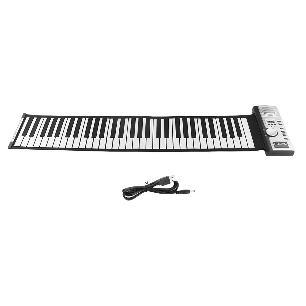 61 Keys 128 Tones Roll Up Electronic Piano Keyboard Portable Digital Keyboard Piano Flexible Rechargeable Musical Instrument