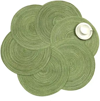 

METABLE Round Placemats 6pcs for Dining Tables 15 inch Cotton Braided Placemats Washable Reversible for Kitchen Holiday Party