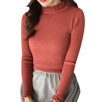 

2019 Women Slim Fit Long Sleeve Autumn Sweater Turtleneck Solid Color Casual Sweater Pullovers Knitwear